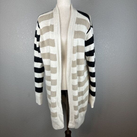 Diane Von Furstenberg Oversize Cardigan Sweater Small Angora Wool Neutral Stripe - Picture 2 of 7